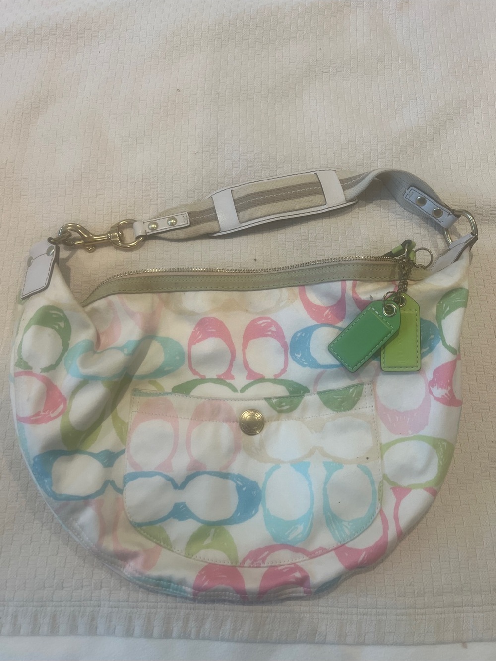 Coach Multicolor Pastel Signature Shoulder Bag with Green Tags